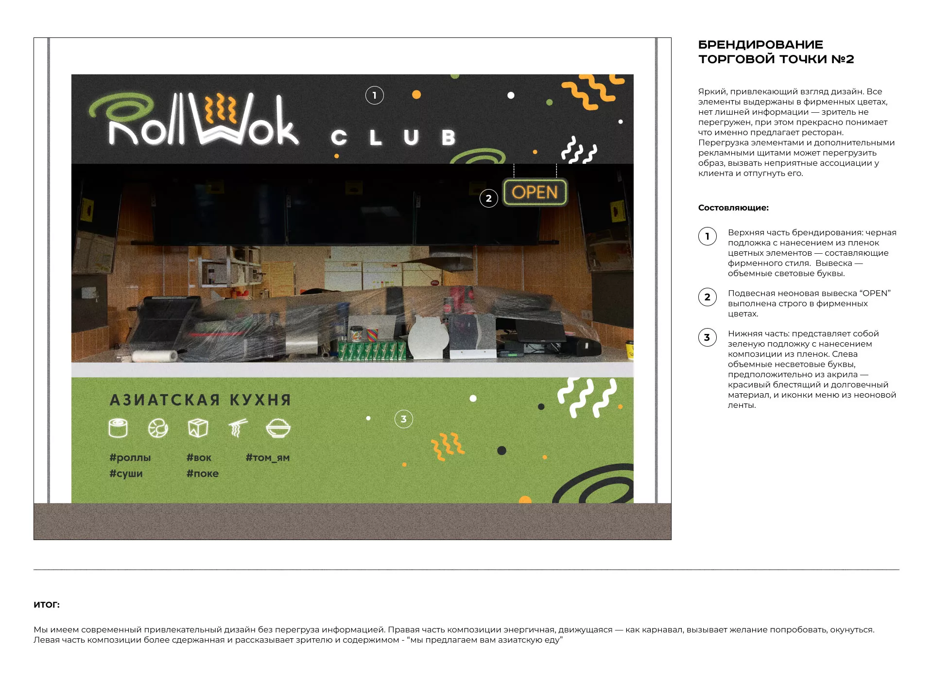 Брендирование торговых точек суши-бара «Roll Wok Club» в Малоярославце